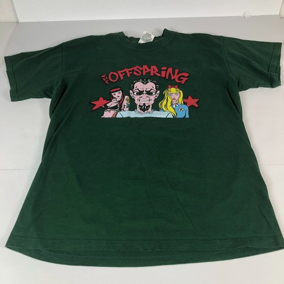 Vintage 1990's The Offspring Shirt Men's Medium Green Graphic Print Short Sleeve - Picture 1 of 9